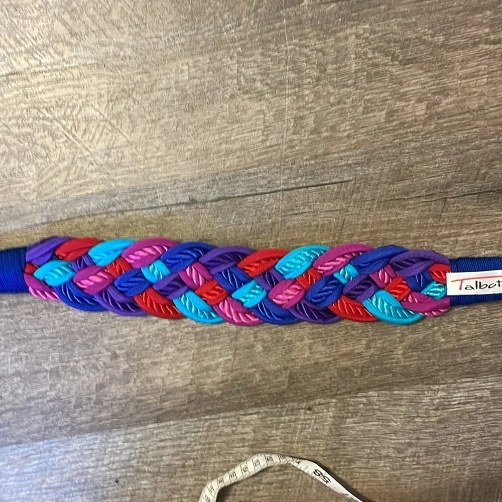Talbots Vintage Braided Rope Fabric Blue Teal Purple Pink Stretch belt OS